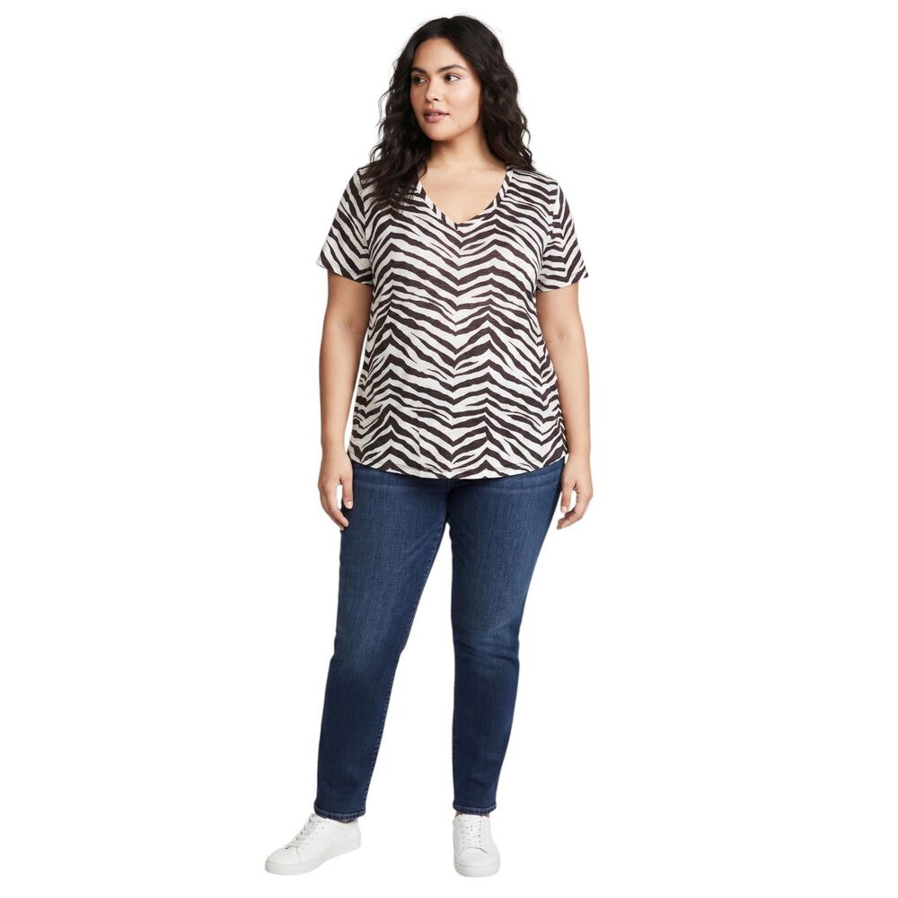 Tahari 100% Linen Zebra Print Top Size 1X
